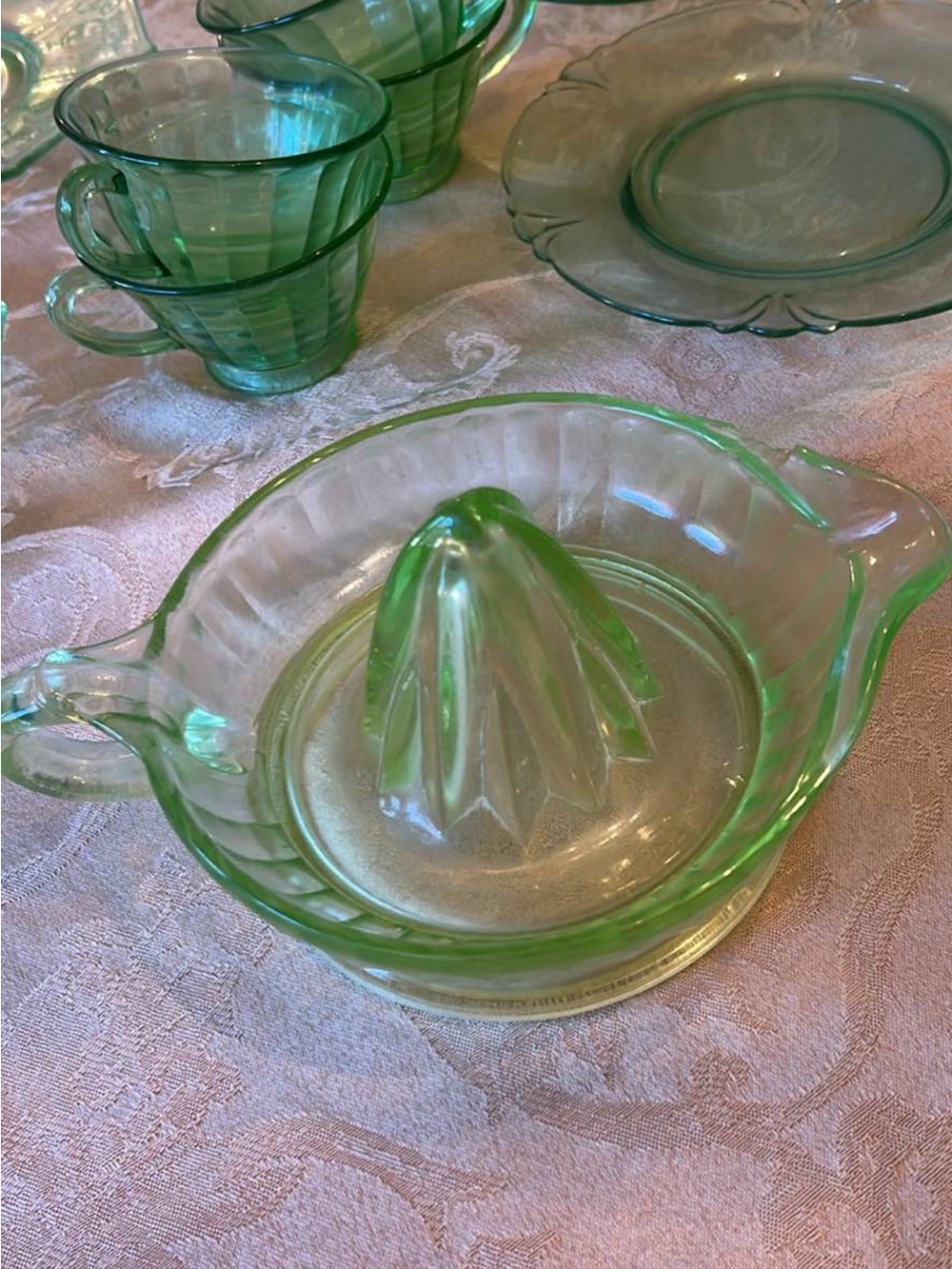 Uranium Glass Lot— 12 pieces — Vintage Green Glass Dinnerware Glows in the Dark - Picture 6 of 7